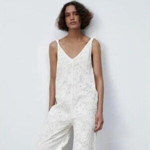 Zara The Grace Embroidered Eyelet Jumpsuit Size Medium BNWT